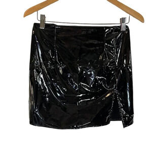 Windsor Pleather Black Mini Skirt Size Small Hem Slit Cocktail Club Evening